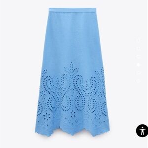 Zara Blue Eyelet Midi Skirt